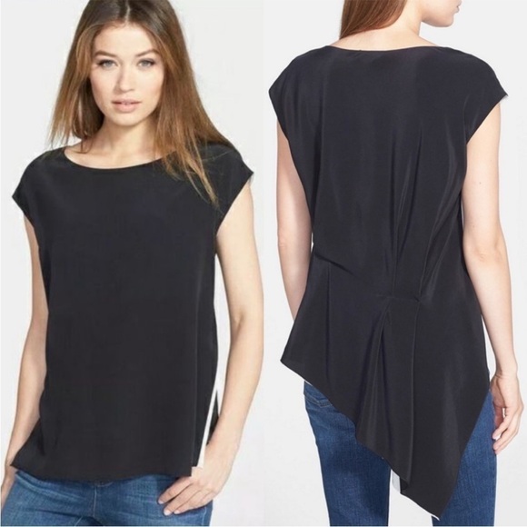 Eileen Fisher Reversible Silk Crepe de Chine Asymmetric Top - Picture 2 of 8